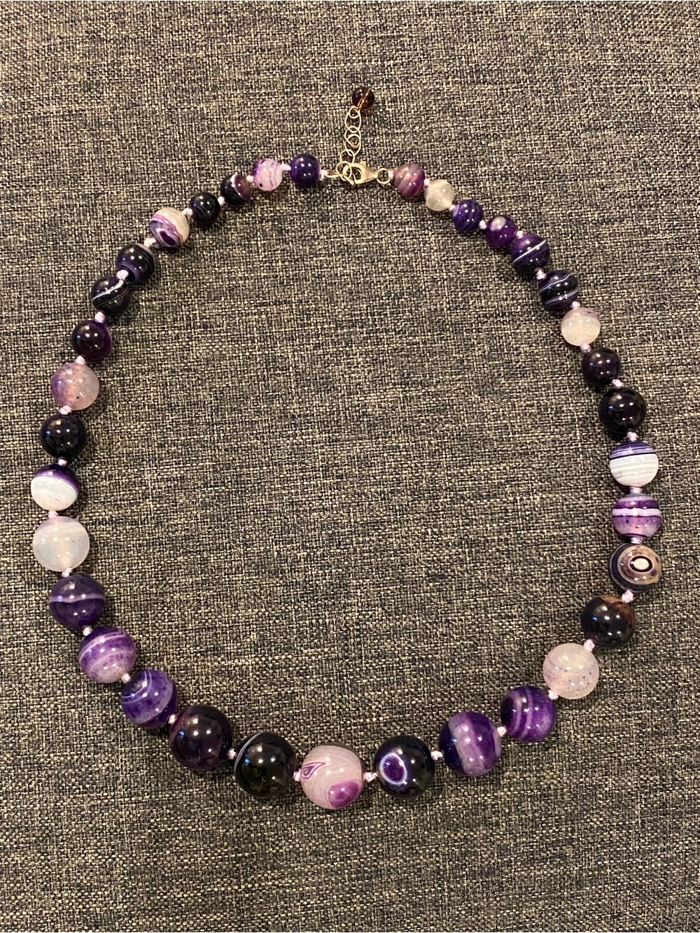 Purple Banded Agate Necklace.
Handmade. 925 sterling silver clasp.